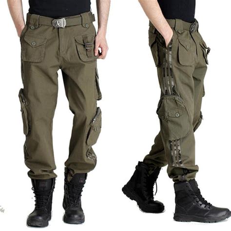 fashion autumn summer denim army green camouflage loose pants multi pocket jeans baggy cargo