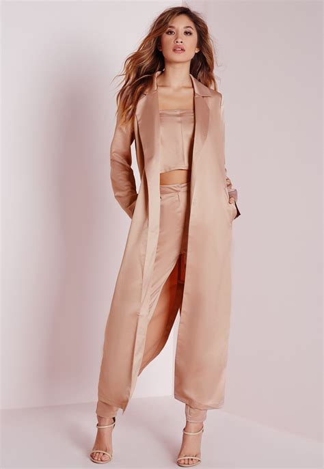 Missguided Satin Belted Maxi Duster Coat Rose Pink Kimono Fashion Silk Slip Dress Outfits