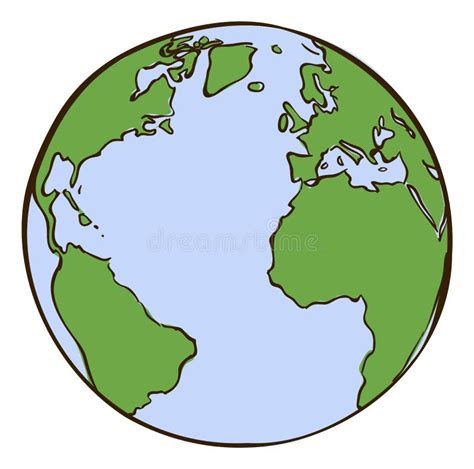 Atlantic Ocean Map Globe Sketch With Blue Water Contour Stock Vector