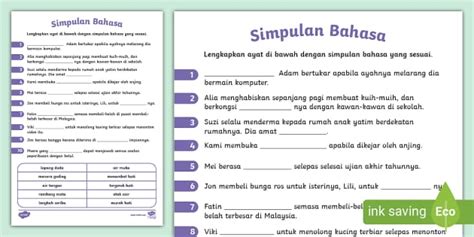 Lembaran Kerja Latihan Simpulan Bahasa Tahun Kssr Twinkl