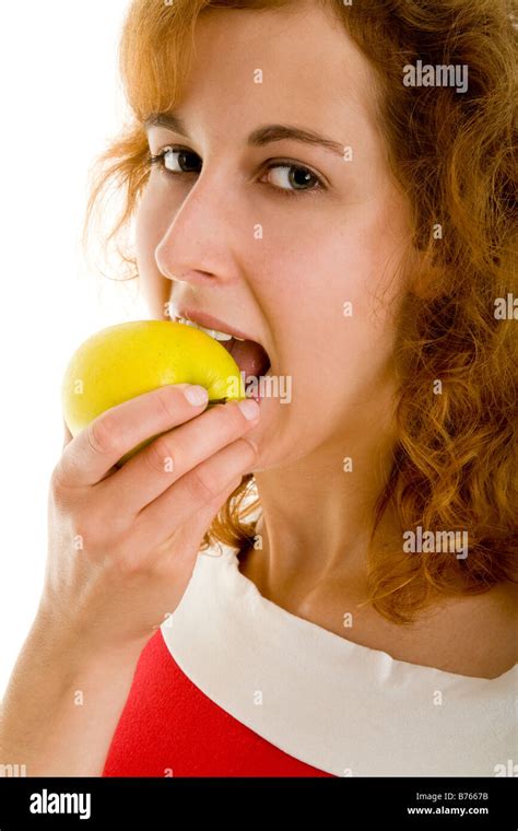 Woman Eat Apple Stock Photo Alamy