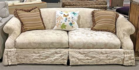 Lot Transitional Style Brocade Skirted Sofa