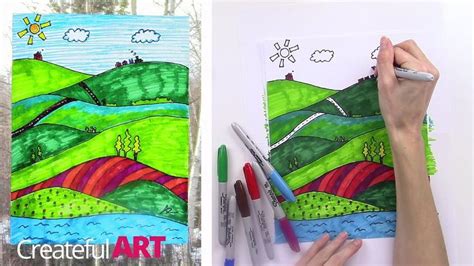 How To Draw A Landscape Art Lesson For Kids Youtube Landscape Art