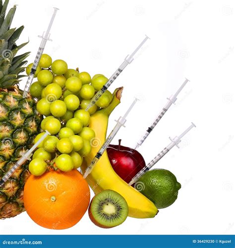 Genetically Modified Fruits Isolated On White Gmo Concept Stock Photo