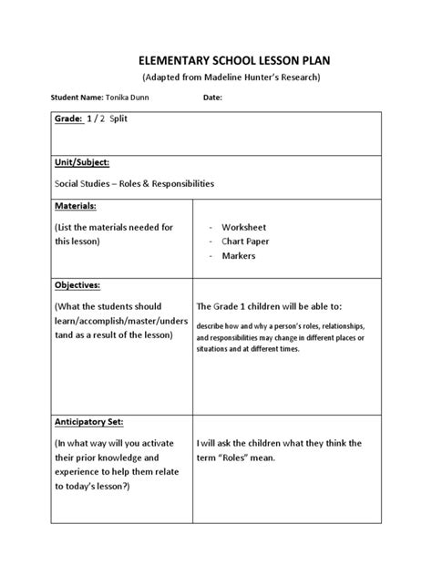 Elementary School Lesson Plan 9 Pdf Lesson Plan Educational