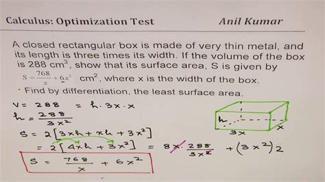 Minimum Surface Area Of Rectangular Box With Volume 288 31 Side Ratio
