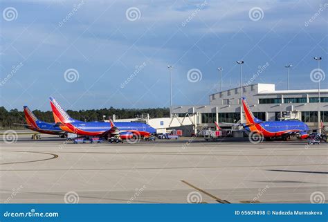 Three Southwest Airplanes A320 Parked At A Southwest Florida
