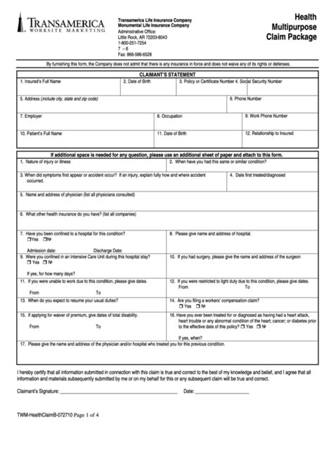 This will depend on your health insurance policy. Fillable Transamerica Accident Claim Form printable pdf download