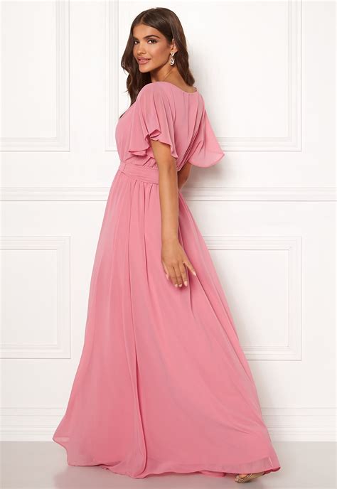 Goddiva Sleeve Chiffon Maxi Dress Dusky Pink Bubbleroom