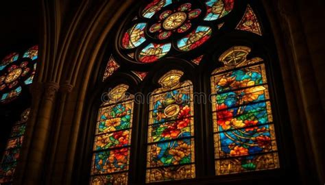 Stained Glass Window Illuminates Ancient Gothic Chapel Generated By Ai