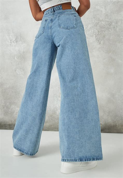 Blue Pleated Waistband Wide Leg Jeans Missguided