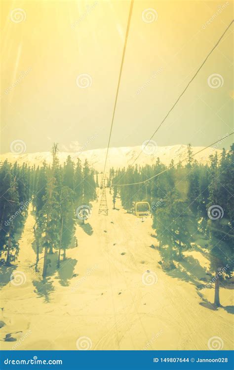 Cable Car At Snow Mountain In Gulmark Kashmir India Filtered Image