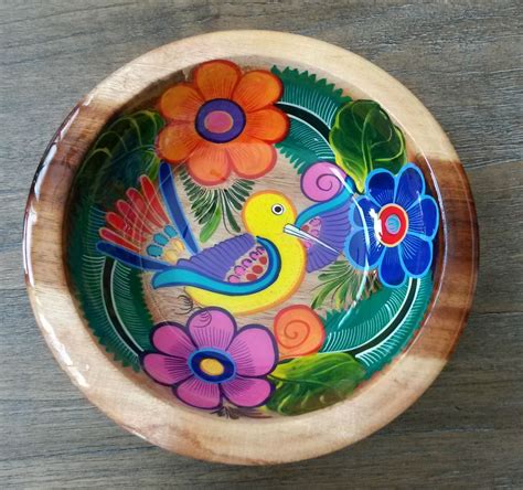 8” Hand Painted Mexican Wooden Bowl Salad Bowl Teacher Appreciation