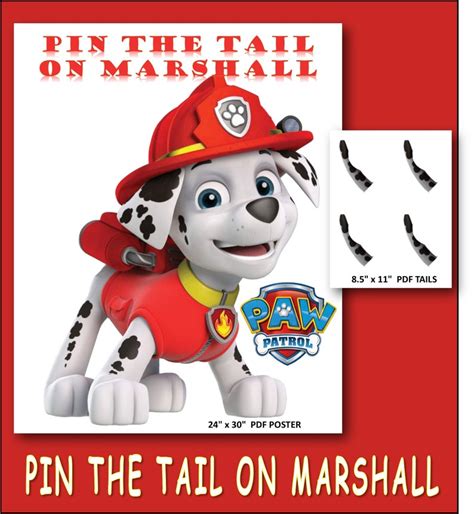 Pin The Tail On Marshall Paw Patrol Birthday Printable Game Etsy