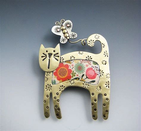 Kitty Pin Gold Kitty Pin Kitty Jewelry Cat Pin Kitty Etsy Cat
