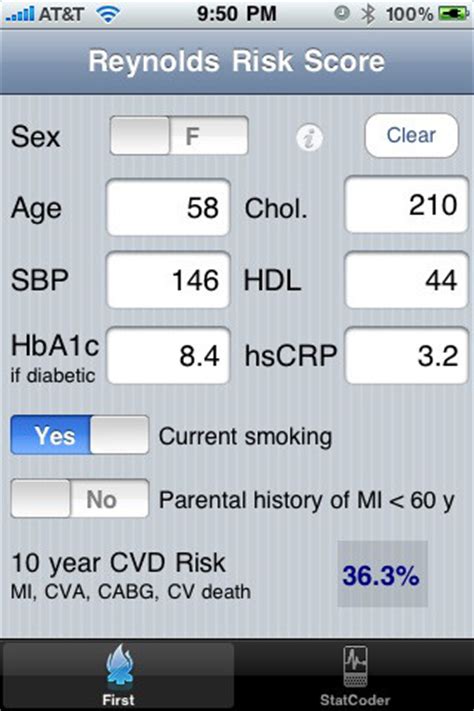 How does this framingham risk score calculator work? Framingham CRP Score - Reynold`s Risk App for iPad - iPhone