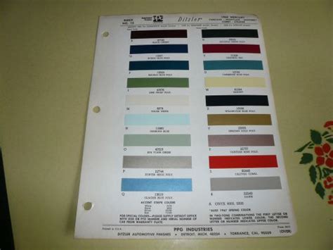 Buy 1962 Mercury Ditzler Ppg Color Chip Paint Sample Comet Monterey