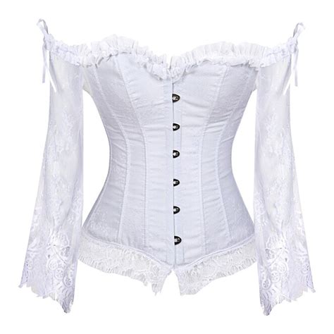 Lace Insert Flare Sleeve Corset White 4573069813 Size L Blusa