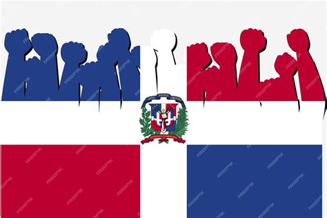 bandera dominicana con manos de protesta levantadas vector logo de la bandera del país concepto