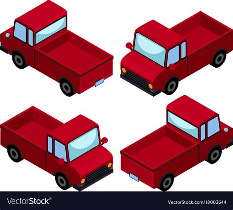 Red Pick Up Trucks From Four Different Angles Vector Image