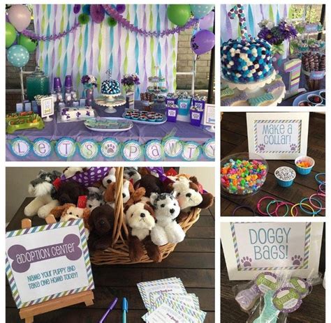 Lets Pawty Puppy Dog Birthday Party Package Purple Blue Etsy Dog