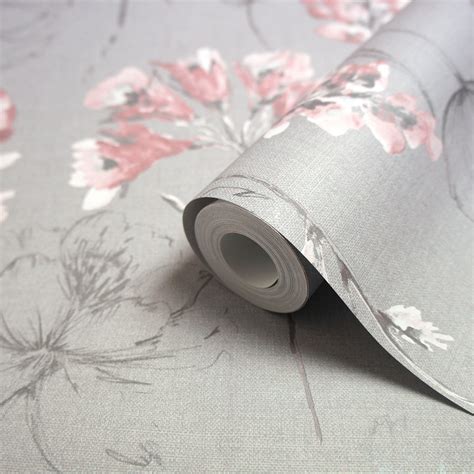 Check spelling or type a new query. Holden Grey & pink Floral Smooth Wallpaper | Departments ...