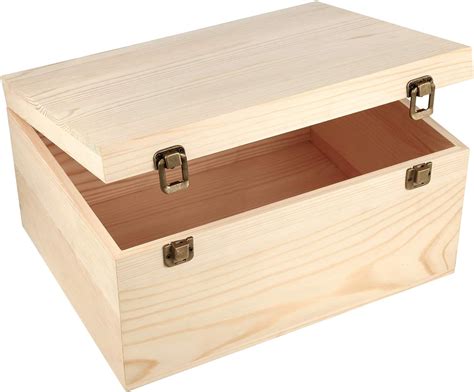 Woiworco Unfinished Wooden Box With Hinged Lid And Front Clasp Natural