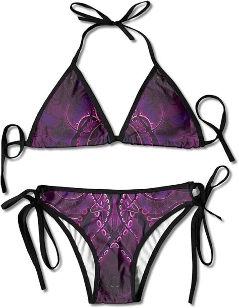 Aleisin Different Purple Octopus Bikini Womens Summer Swimwear Triangle Top Bikinis