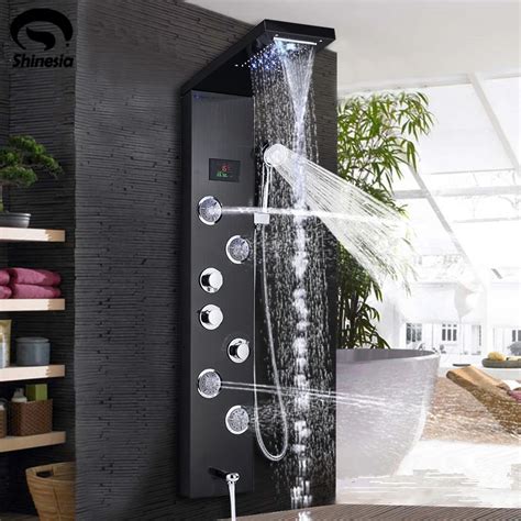 black bronze stainless steel 5 function waterfall rain shower panel with massage system tub