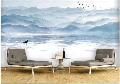 Blue Ombre Abstract Mountains Wallpaper Wall Mural