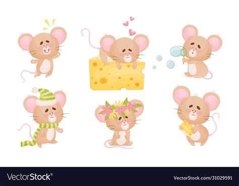 Cartoon Mouse With Big Ears And Long Tail Sleeping