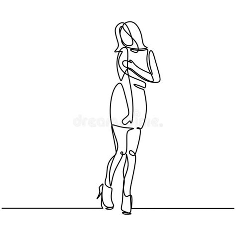Continuous Line Drawing Of Happy Woman Posing As Professional Model
