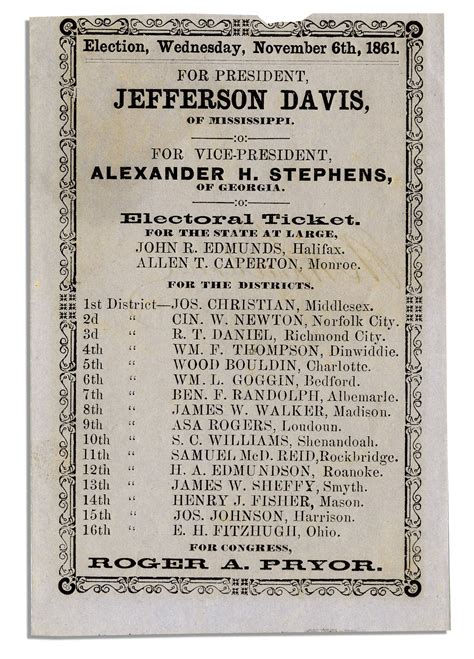 Lot Detail Confederate Election Ballot For Jefferson Davis From