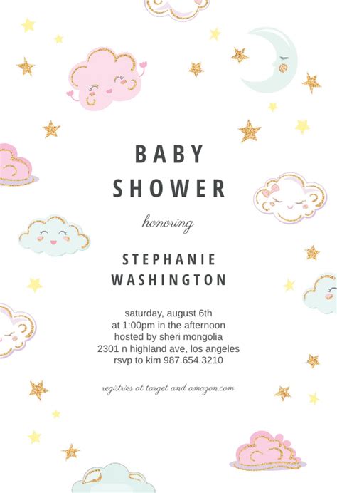 Online baby showers will become increasingly common as the coronavirus spreads. Sparkly Clouds - Baby Shower Invitation Template (Free ...