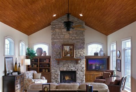Cathedral ceilings have two equal, sloping sides that are parallel to the pitch of the roof and the two sides of the slopes meet at a ridge which runs across the length of the room. Cathedral Ceiling Ideas | Ceilings | Armstrong Residential