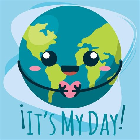 Cartel Del Día De La Tierra Planeta Dibujos Animados Kawaii Vector