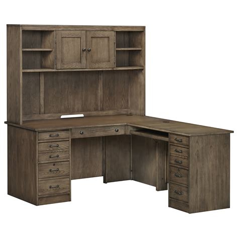 Eastwood Transitional L Shaped Desk And Hutch With Locking File