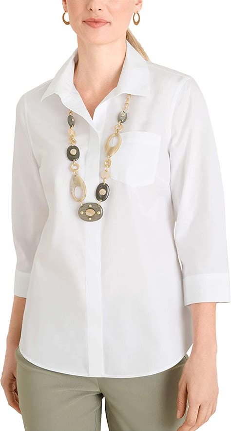 Chico S Women’s No Iron Cotton Button Top Collared Shirt With Stain Shield Optic White 8 10