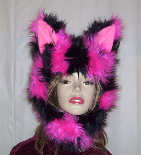Cheshire Cat Fur Hat Furry Fur Stripe Cat Kitty Hood Halloween Etsy
