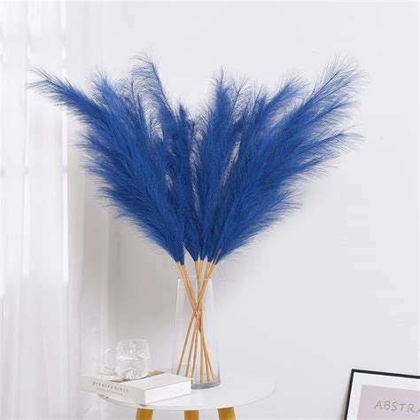 Buy Blue Faux Pampas Grass Decor Tall6 Pcs Artificial Pampas Grass