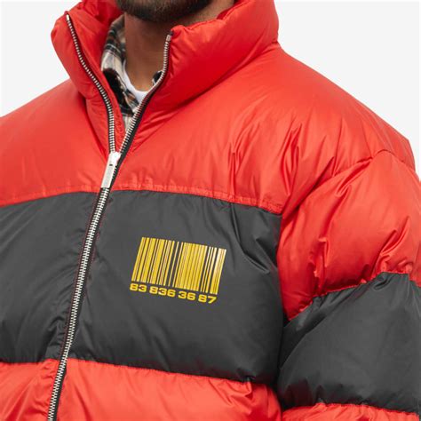Vtmnts Barcode Puffer Jacket Red And Black End Ca