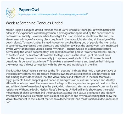 Week 12 Screening Tongues Untied Free Essay Example 330 Words