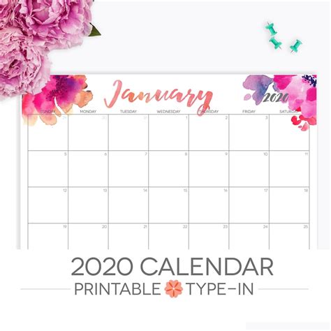 2020 Printable Calendar Editable 12 Month Letter Size Etsy