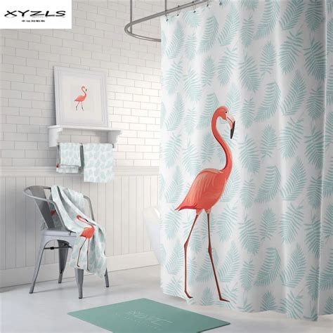 Xyzls American Style Peva Bath Curtain Flamingo Printed Waterproof