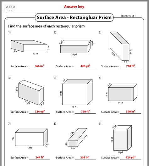 Surface Area And Volume Of A Prism Worksheet