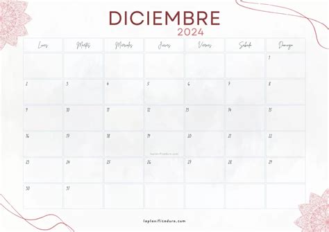 Calendarios Diciembre 2024 💜 Para Imprimir