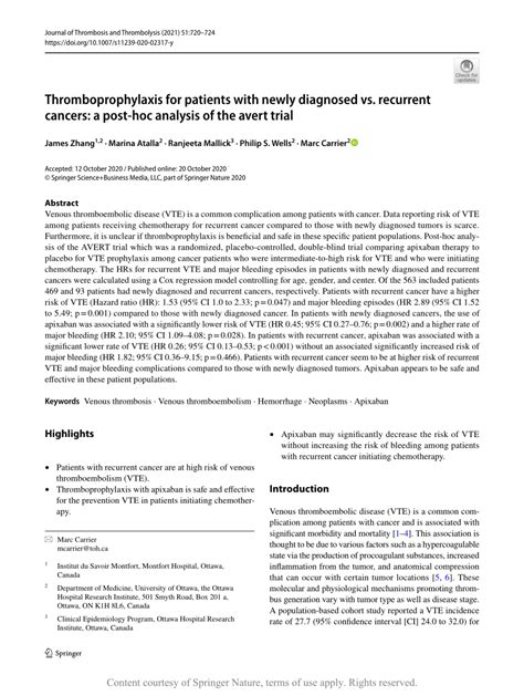 Thromboprophylaxis For Patients With Newly Diagnosed Vs Recurrent