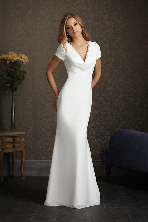 Brighton belle by true bride bea tea calf length 1950s inspired v neck wedding gown. Allure Romance Chiffon Cowl Dropped Fit-n-Flare Floor ...