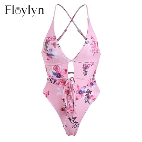Exclusive Design Sexy Floral Print Swimsuit Women Bandage Backless One Piece Swimsuit Halter Top