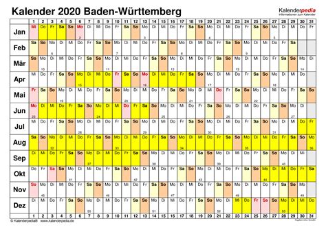 Kalender 2020 Baden Württemberg Ferien Feiertage Excel Vorlagen